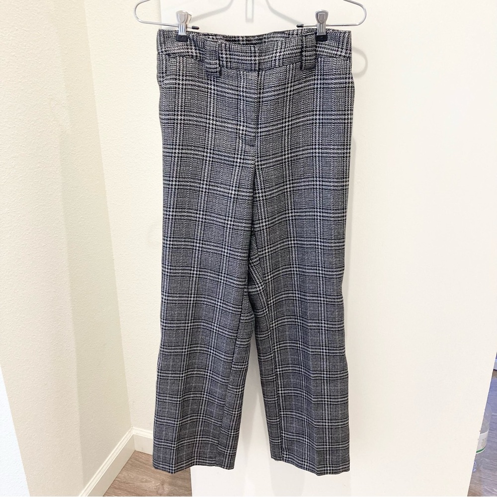 Sparkly plaid pants silver metallic wide straight leg